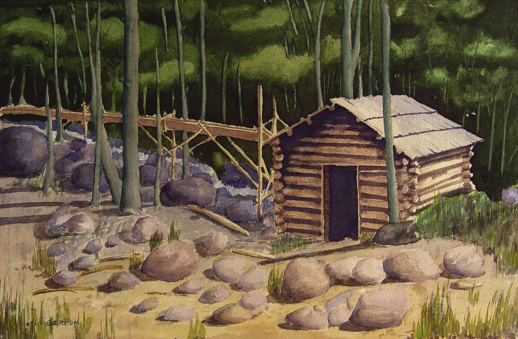 1024x670 Mountain Mining Cabin Watercolor Artifax Antiques Amp Design - Cabin Watercolor
