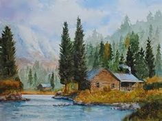 236x177 Mountain Cabin Outline For Watercolor - Cabin Watercolor