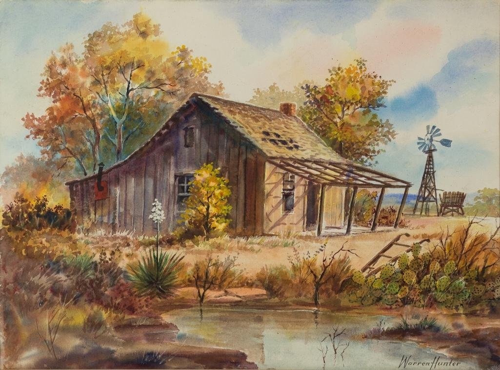1025x760 Warren Hunter (1904 1993), Cabin, Watercolor - Cabin Watercolor