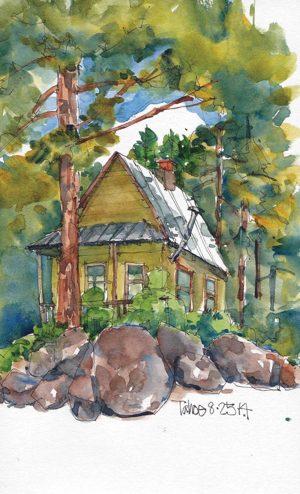 973x1600 Watercolor Cabin Water + Color In 2018 Watercolor - Cabin Watercolor