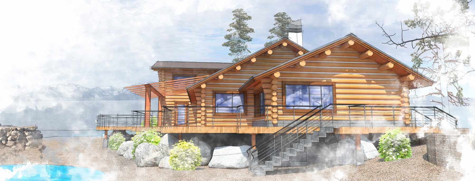 1800x686 Zephyr Cove Cabin Mercedes De La Garza - Cabin Watercolor