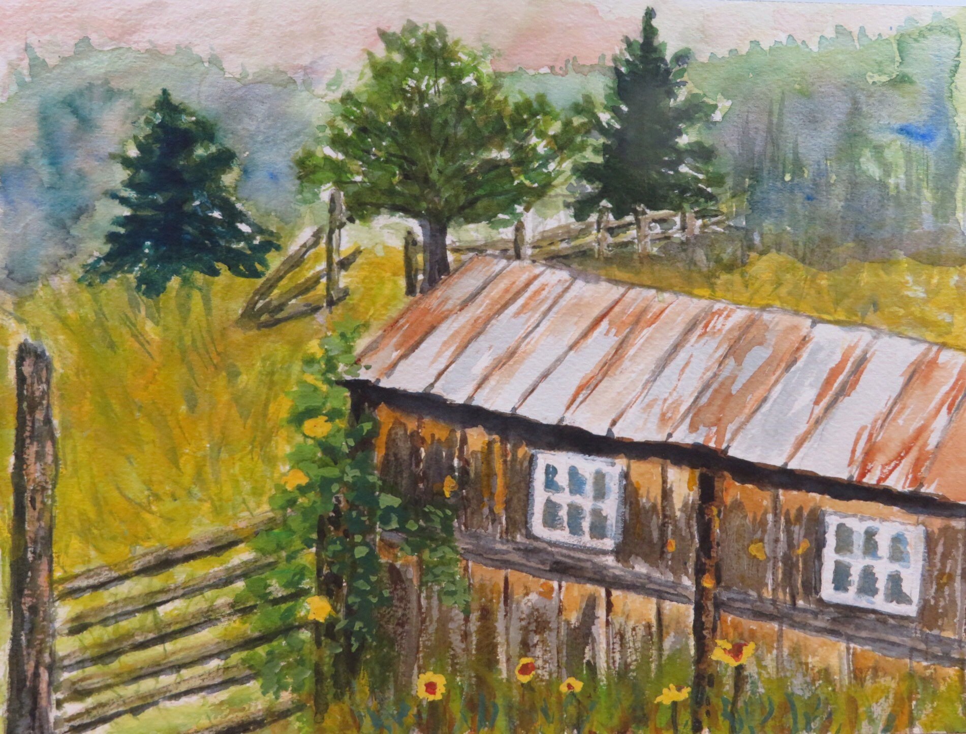 1901x1446 Historic Cabin Original Watercolor - Cabin Watercolor