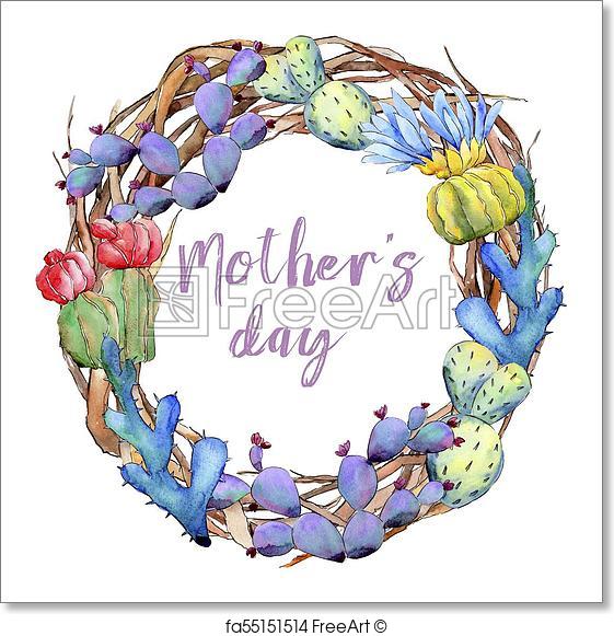 561x581 Free Art Print Of Wildflower Cactus Flower Wreath In A Watercolor - Cactus Flower Watercolor