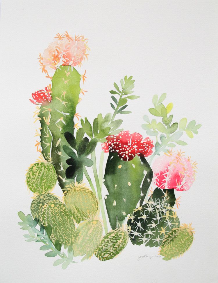 750x975 Pin By Amber Holt On Art Amp Illustration Watercolor - Cactus Flower Watercolor