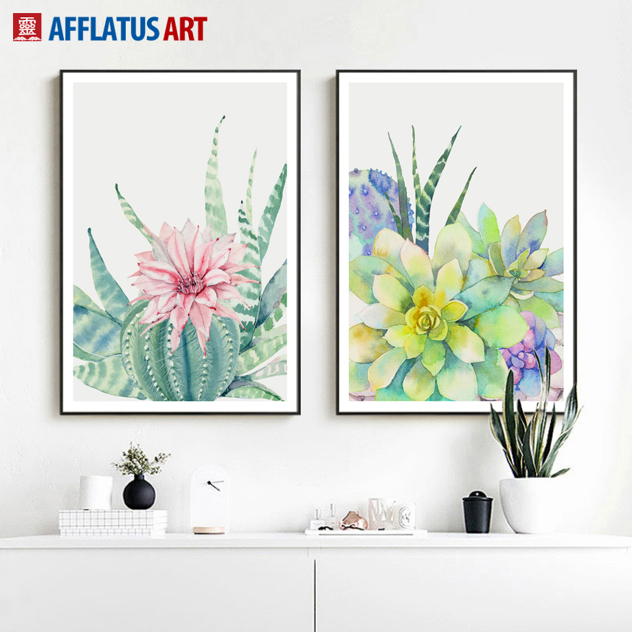 920x920 Wall Art Canvas Painting Posters And Prints Watercolor Cactus - Cactus Flower Watercolor