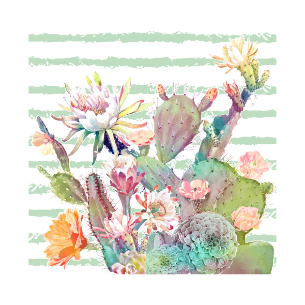 630x630 Watercolor Cactus, Floral And Stripes Design - Cactus Flower Watercolor