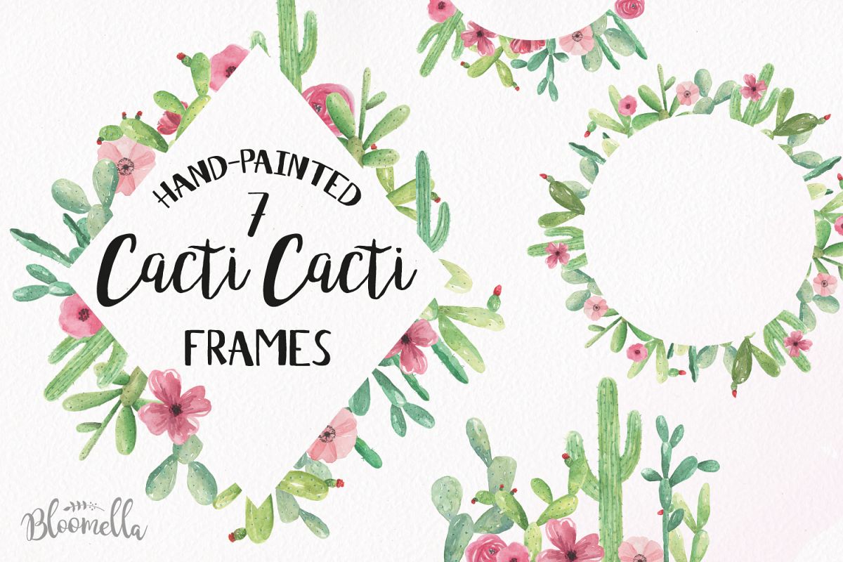 1200x800 Cactus Watercolor Clipart Frames Border Flowers Cacti Cacti - Cactus Watercolor Clipart