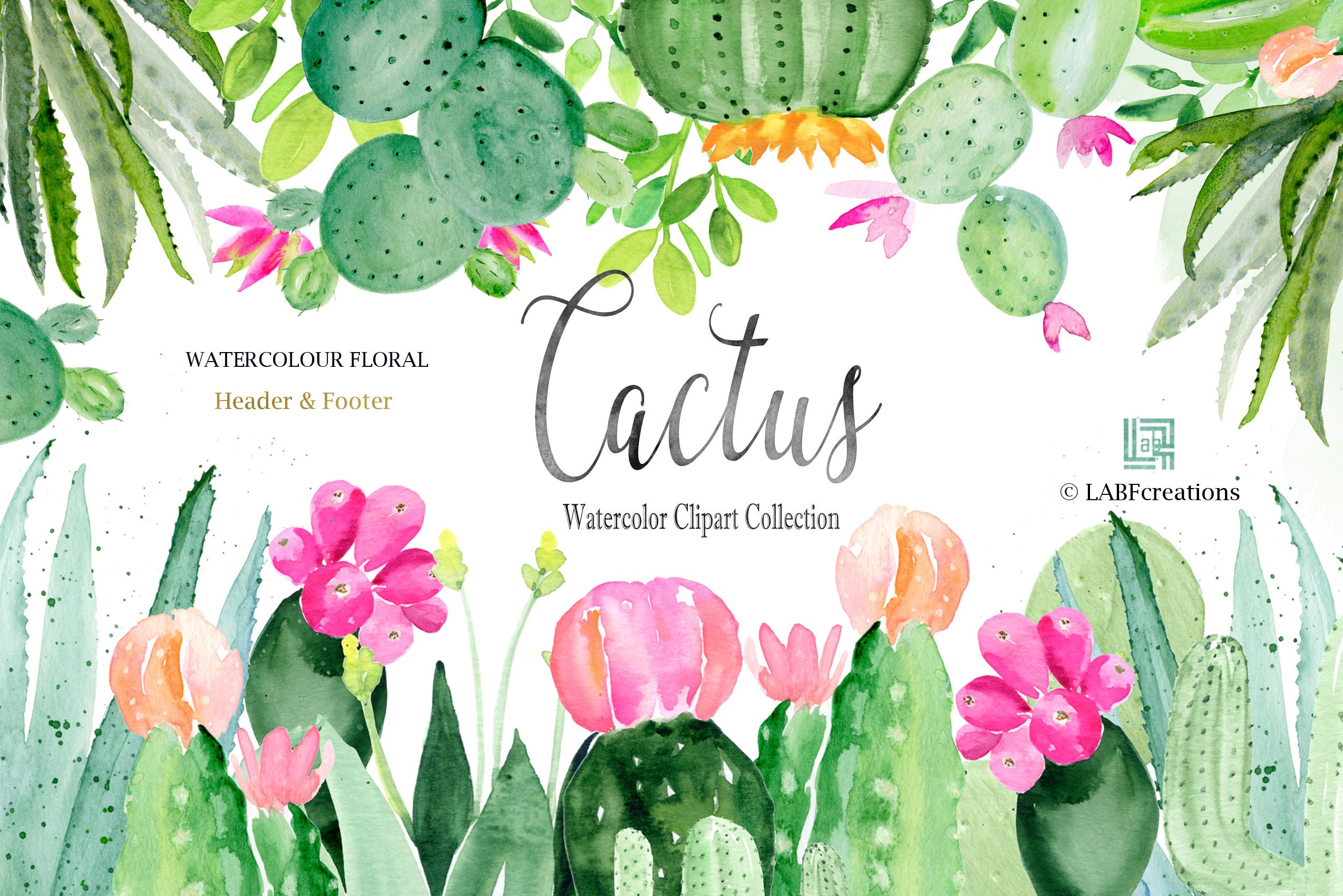 2548x1700 Cactus Watercolor Clipart Hand Made. Header Footer. Etsy - Cactus Watercolor Clipart