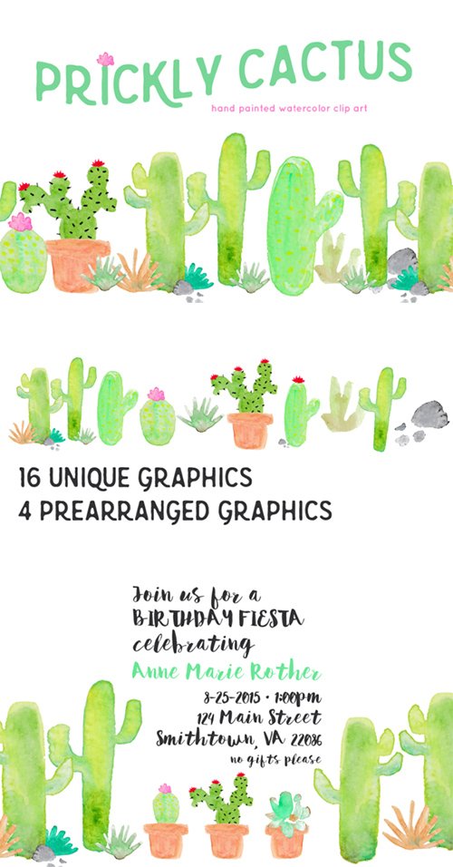 500x956 Graphics - Cactus Watercolor Clipart