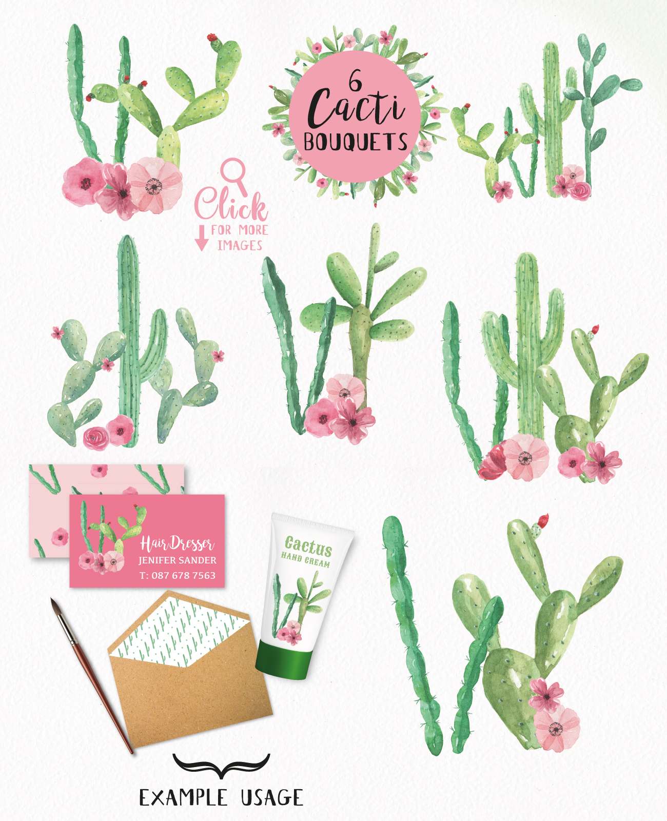 1300x1600 Cacti Cacti Watercolor Clipart Package - Cactus Watercolor Clipart
