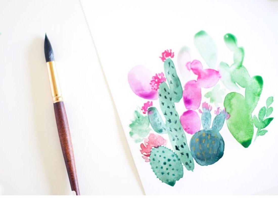 1100x786 How To Paint Cactus Using Watercolor The Art 123 - Cactus Watercolor Painting