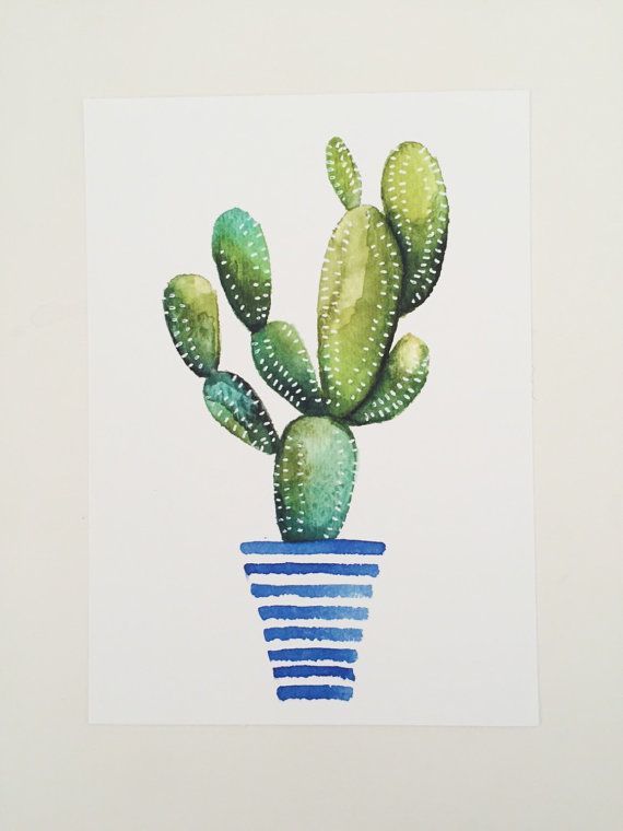 570x760 Print Of Original Watercolor Painting Of A Cactus, Succulent - Cactus Watercolor Painting