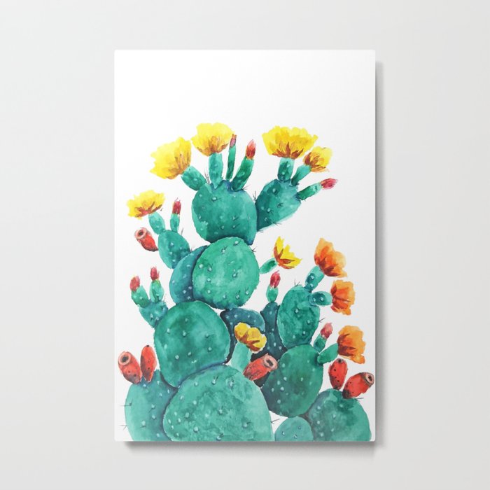 700x700 Flowering Cactus Watercolor Painting Metal Print By Colorandcolor - Cactus Watercolor Painting