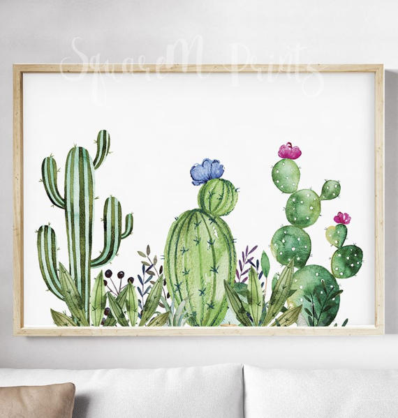 570x599 Cactus Watercolor Print, Succulent Wall Art, Nopales Art - Cactus Watercolor Painting