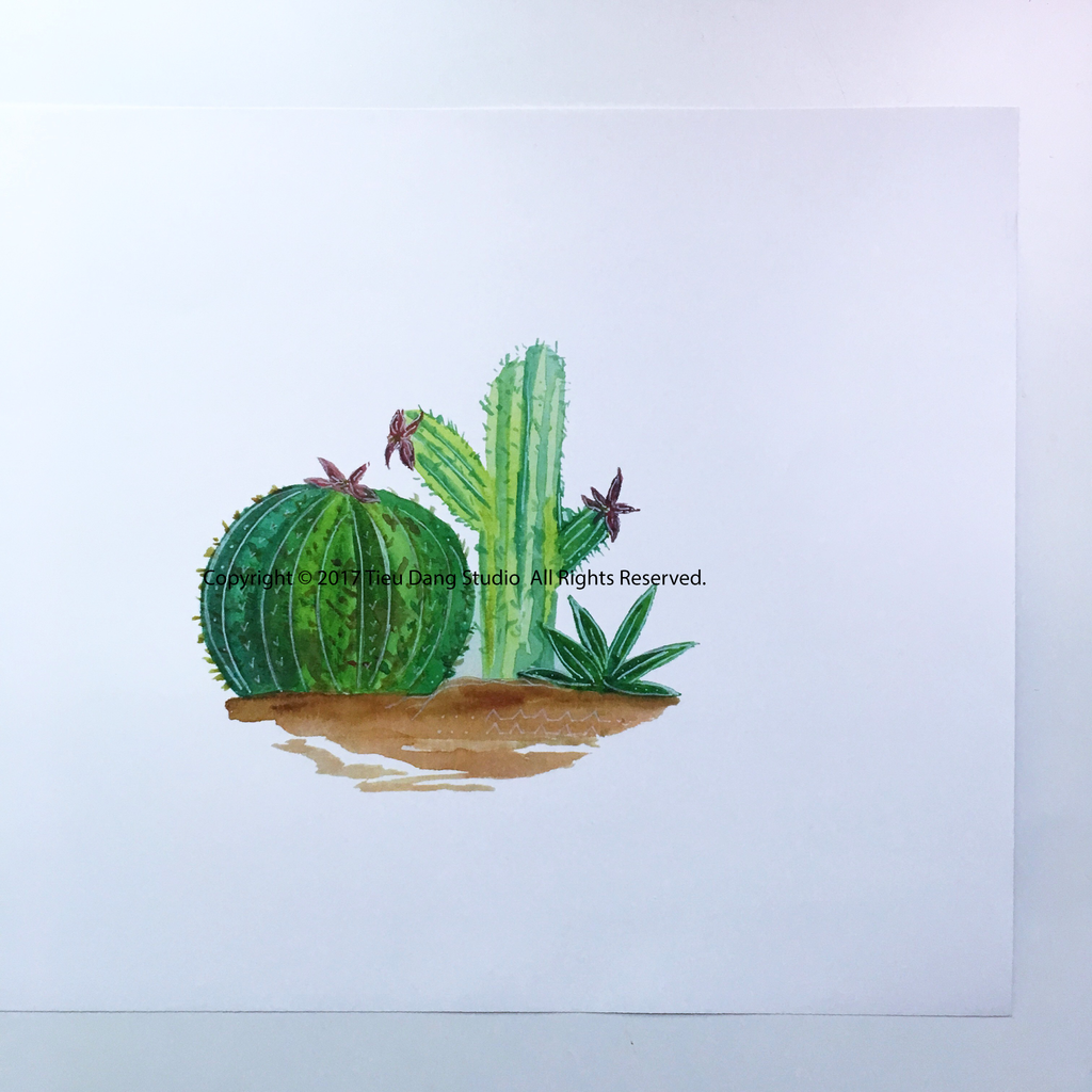 1024x1024 Cactus Watercolor Print Tieu Dang Studio - Cactus Watercolor Print