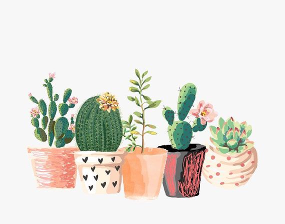 570x448 Cactus Print, Printable Art, Cactus Art, Home Decor, Potted Cactus - Cactus Watercolor Print