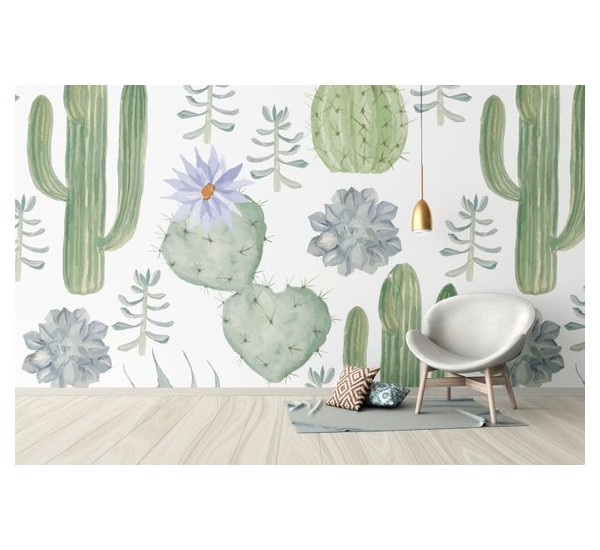 600x550 Watercolor Cactus Removable Wallpaper Wall2stick - Cactus Watercolor Wallpaper