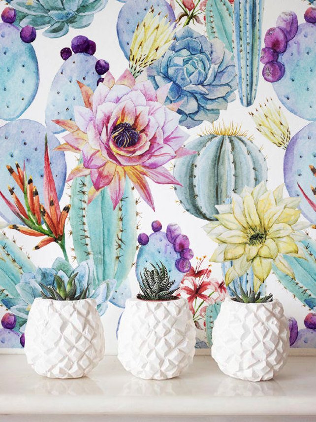 642x856 Watercolor Cactus Wallpaper Removable Wallpaper Etsy - Cactus Watercolor Wallpaper