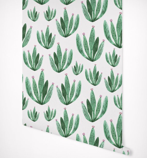 570x611 Cactus Watercolor Floral Wallpaper Self Adhesive Premium Etsy - Cactus Watercolor Wallpaper