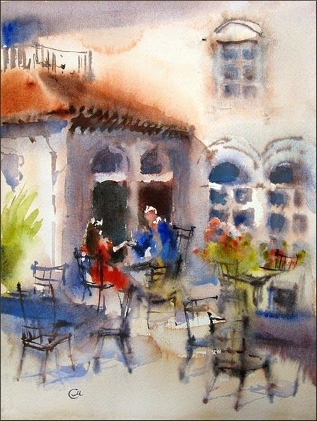454x602 Italian Cafe Watercolor By Maria Stezhko Watercolor Street - Cafe Watercolor