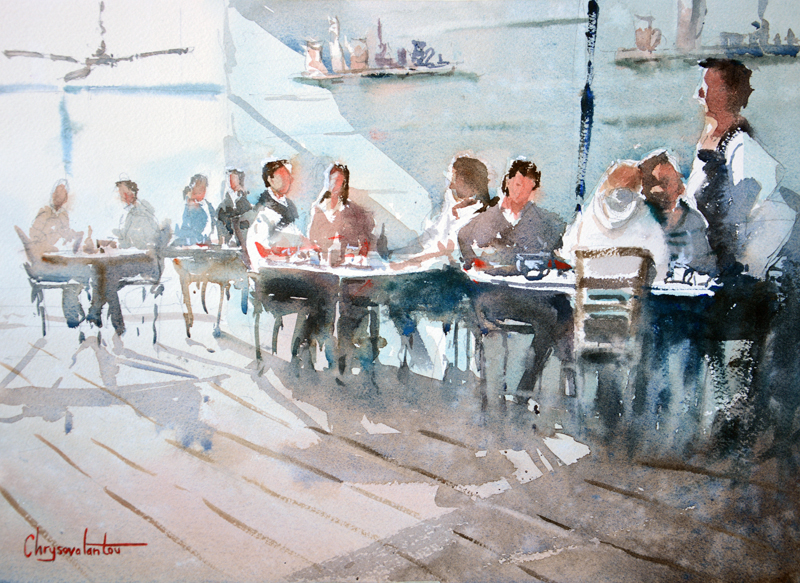 800x583 Leura Blue Mountains Cafe Scene In Watercolour Chrysovalantou - Cafe Watercolor