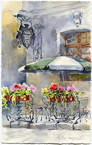 316x500 Street Cafe Watercolor Painting Print Handmade - Cafe Watercolor