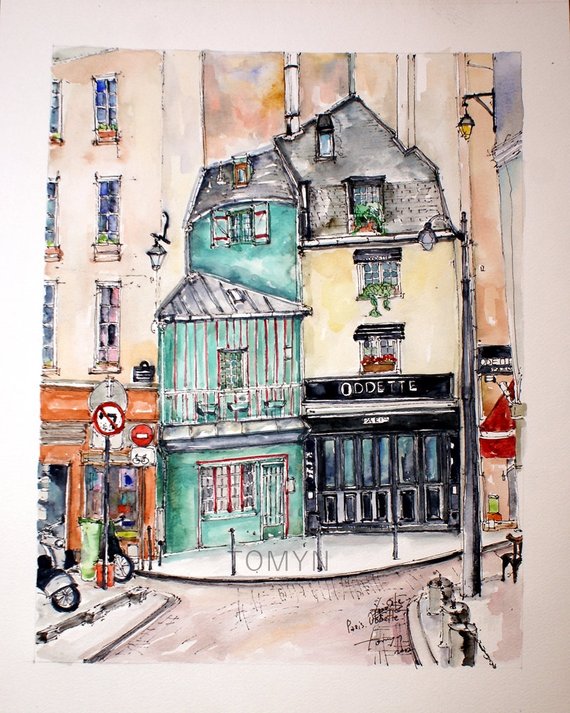 570x713 Odette Restaurant Paris France. French Cafe Watercolor. Etsy - Cafe Watercolor