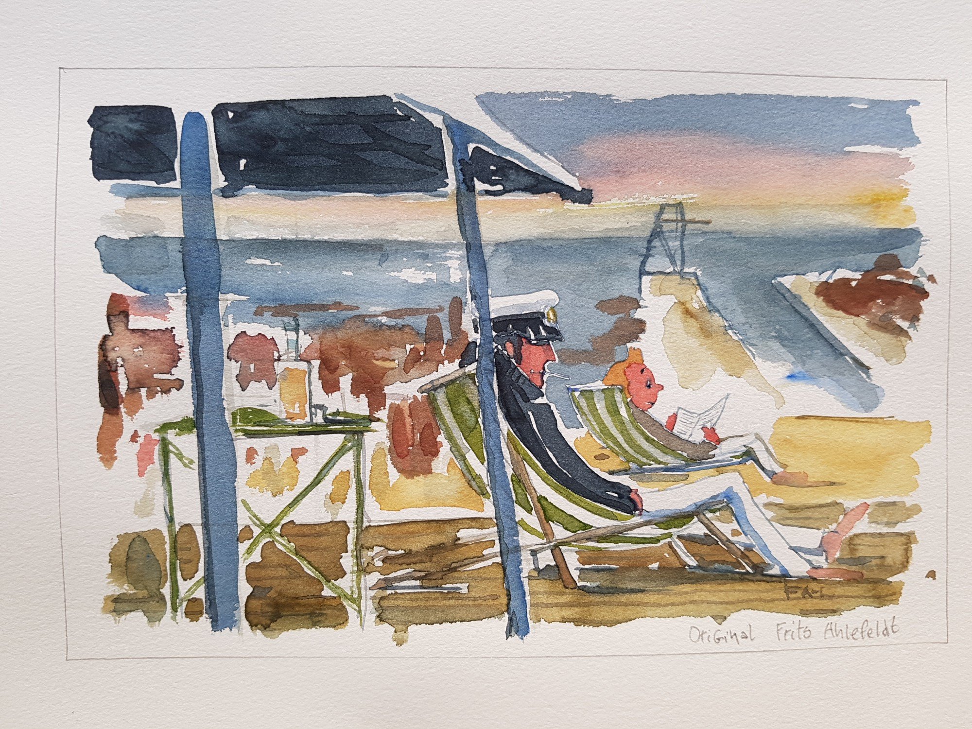 2000x1500 Original Bornholm East Paradise Cafe Watercolor Frits Ahlefeldt - Cafe Watercolor