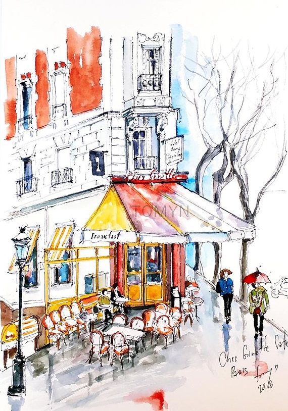 Cafe Watercolor at PaintingValley.com | Explore collection of Cafe ...