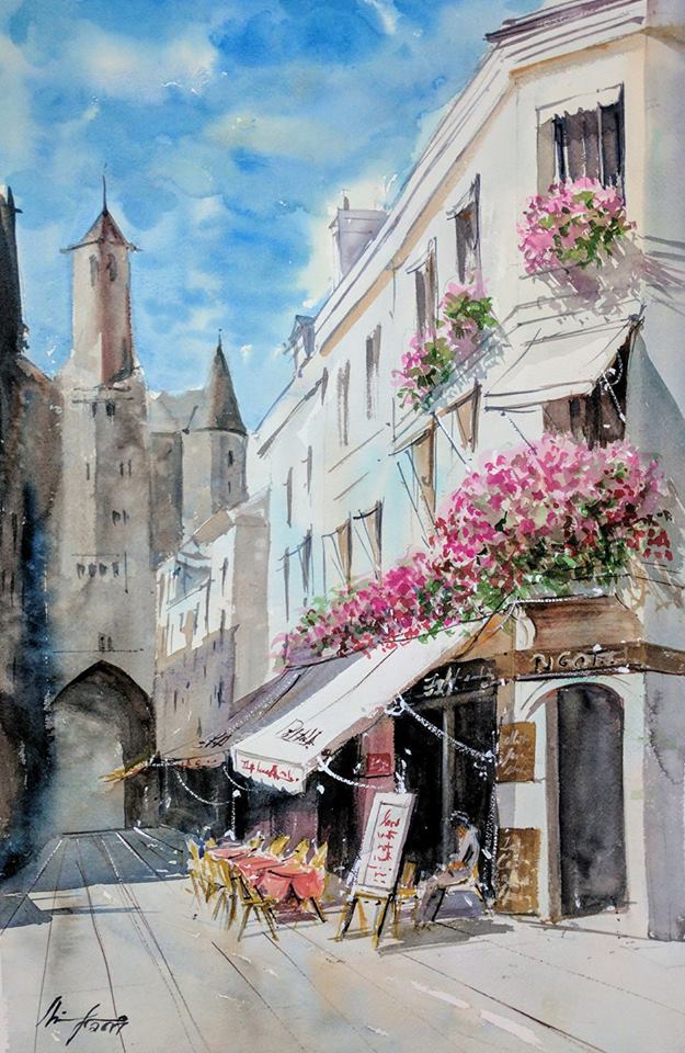 625x960 Paintings For Sale Cafe Watercolor By Shaima Adnan Artsyhome - Cafe Watercolor