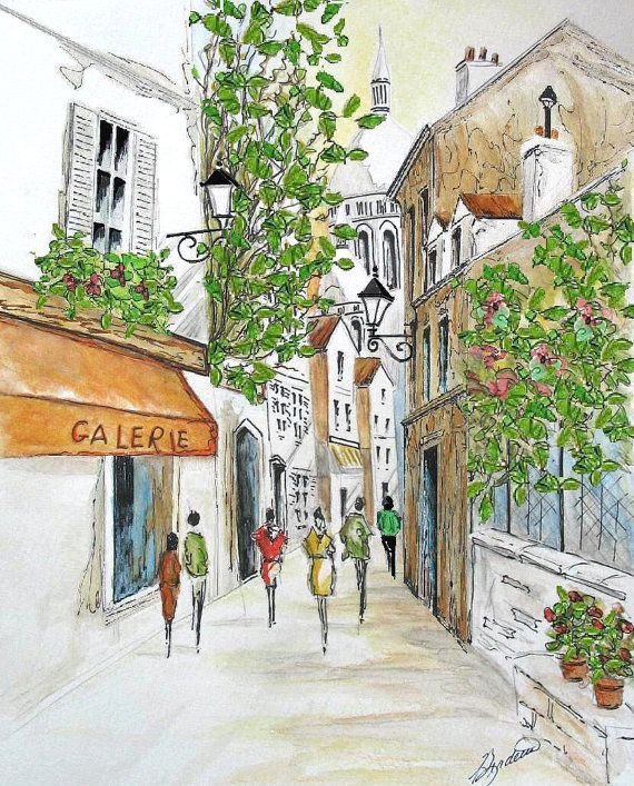 570x707 Print Of Paris Sacre Coeur Painting, Paris French Cafe Watercolor - Cafe Watercolor