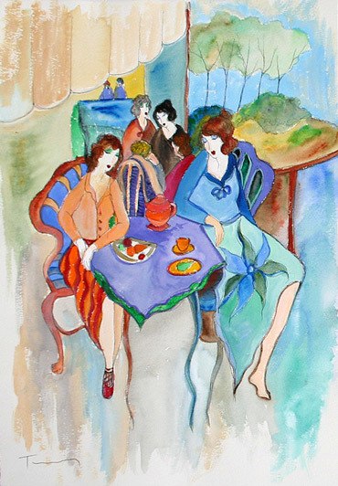 370x532 Spring Day In The Cafe (Watercolor) By Itzchak Tarkay - Cafe Watercolor