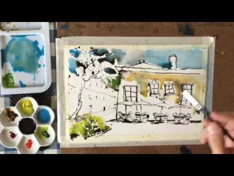 480x360 Watercolor Cafe Painting In Rhonda Spain By Chris Petri - Cafe Watercolor