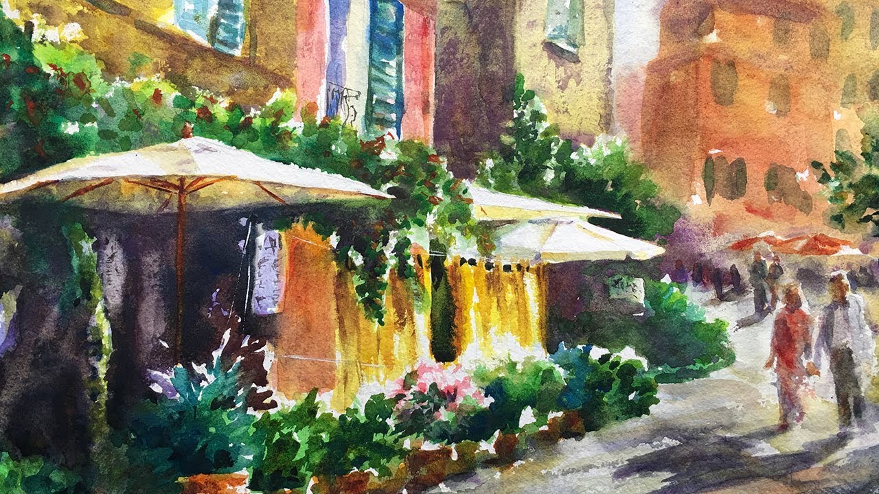 1280x720 Watercolor Painting Tutorial, Italian Cafe 4k - Cafe Watercolor