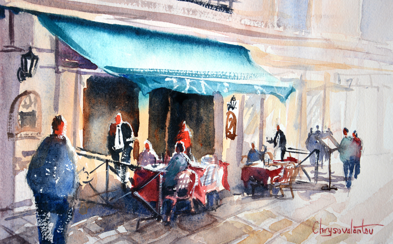 800x498 Cafe Scene In Watercolor Painting Chrysovalantou Mavroudis - Cafe Watercolor