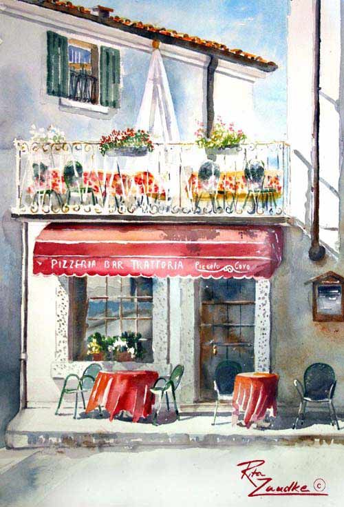 500x735 Cafe In Monte Baldo - Cafe Watercolor