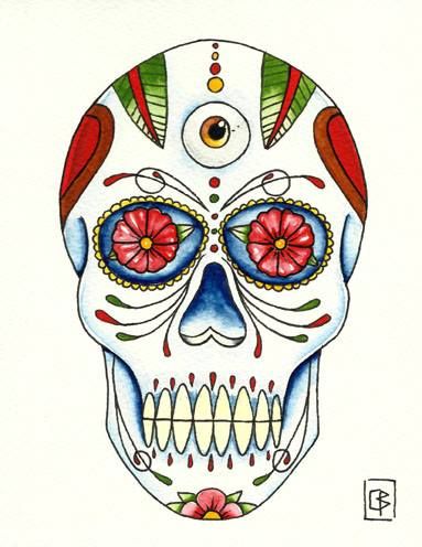 383x496 Shugar Skull, Calavera,flash Tattoo, Acuarela (13,5x17,5cm - Calavera Watercolor