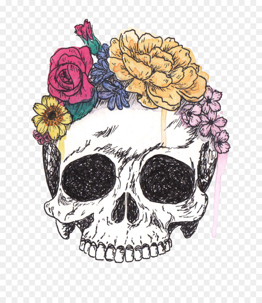 900x1040 Skull Calavera Flower Drawing Art - Calavera Watercolor