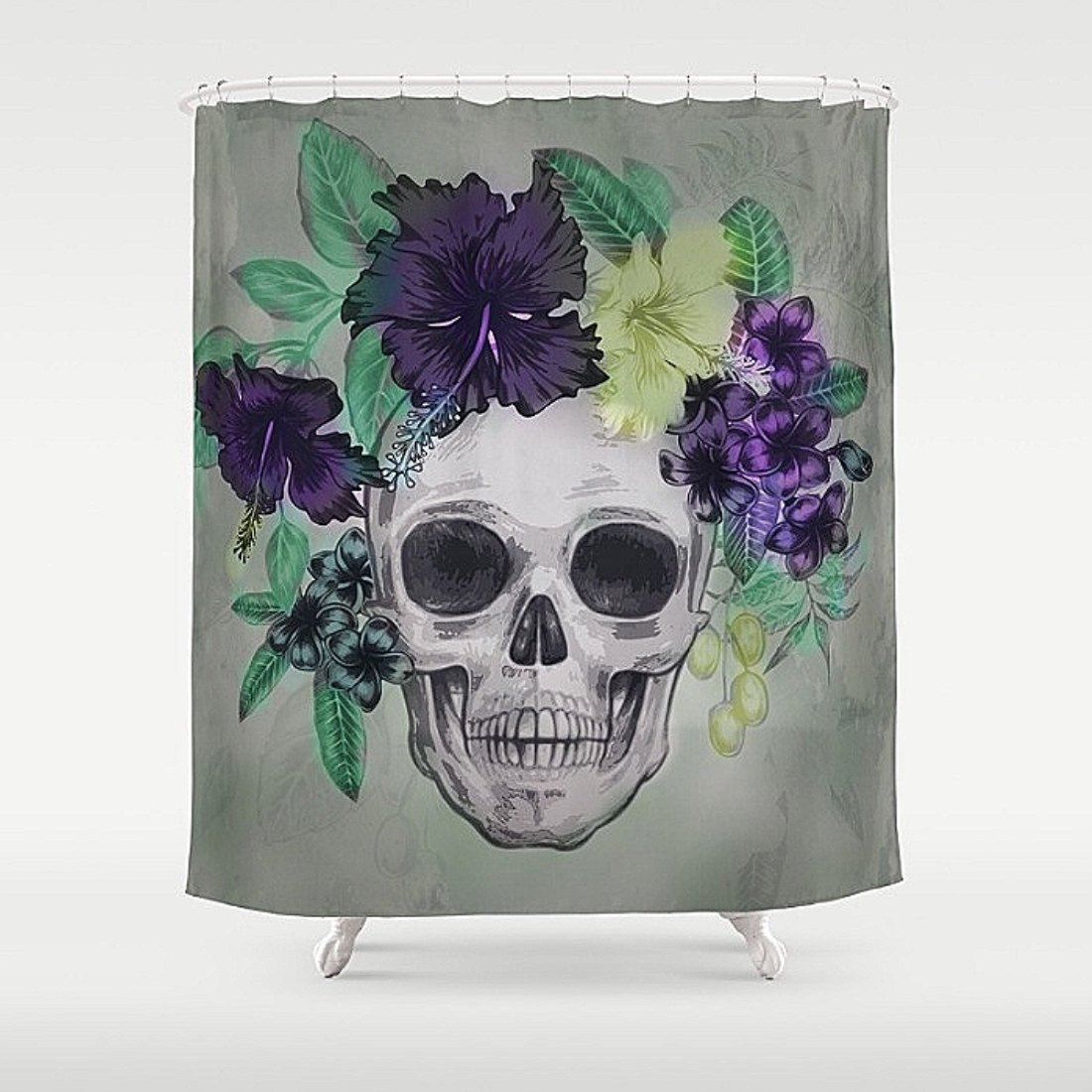 1100x1100 Sugar Skull Shower Curtain Watercolor Floral Roses Calavera Skull - Calavera Watercolor