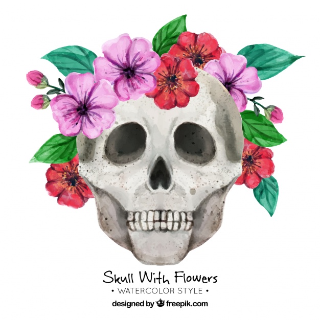 626x626 Watercolor Background Of Skull With Flowers Vector Free Download - Calavera Watercolor