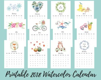 340x270 Floral Wall Calendar 2017 2018 12 Month Watercolor - Calendar Watercolor