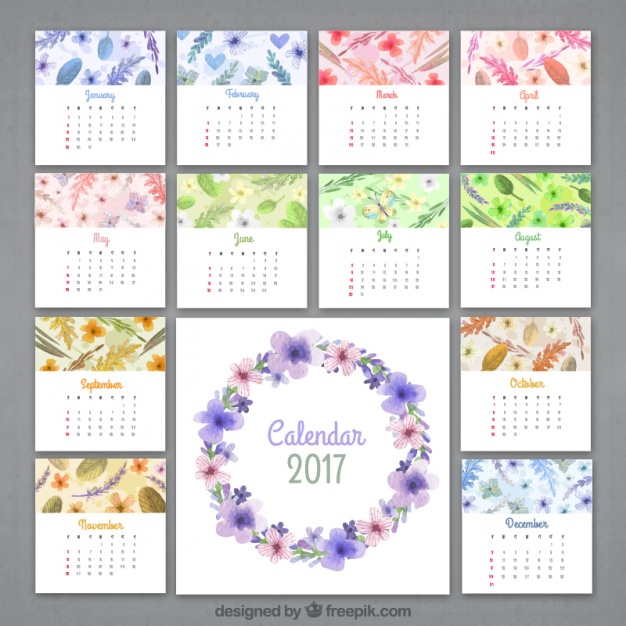 626x626 Floral Watercolor Calendar Of 2017 Vector Free Download - Calendar Watercolor