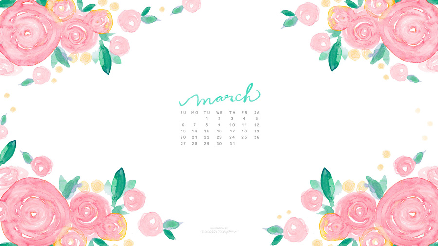 900x507 March Watercolor Calendar Desktop Download Custom Watercolor - Calendar Watercolor