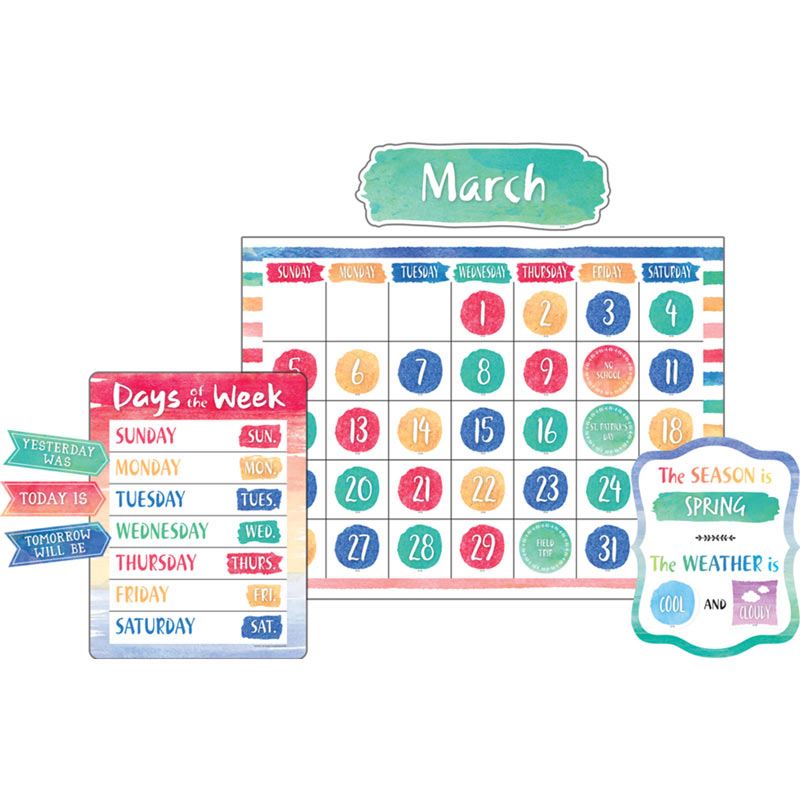 800x800 Watercolor Calendar Bulletin Board Set - Calendar Watercolor