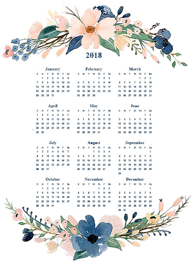 664x900 Watercolor Floral 2018 Calendar Digital Art By Elizabeth Mix - Calendar Watercolor