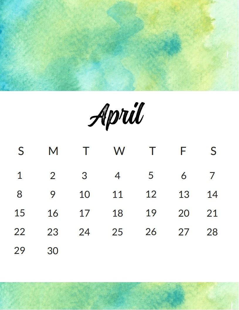 815x1056 Watercolor Wall April 2018 Calendar Maxcalendars - Calendar Watercolor