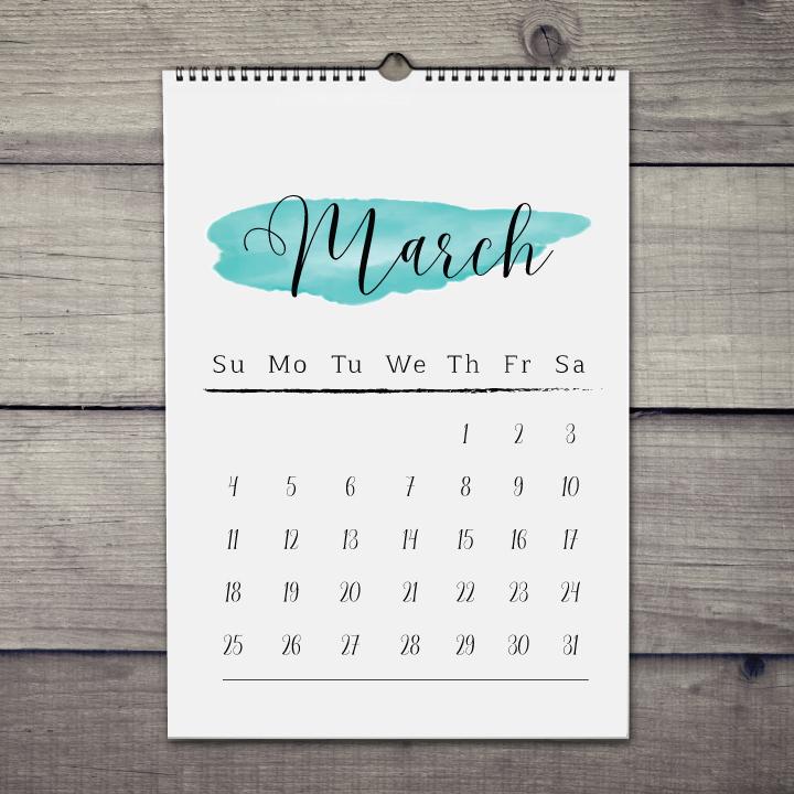 720x720 2018 Printable Calendar - Calendar Watercolor