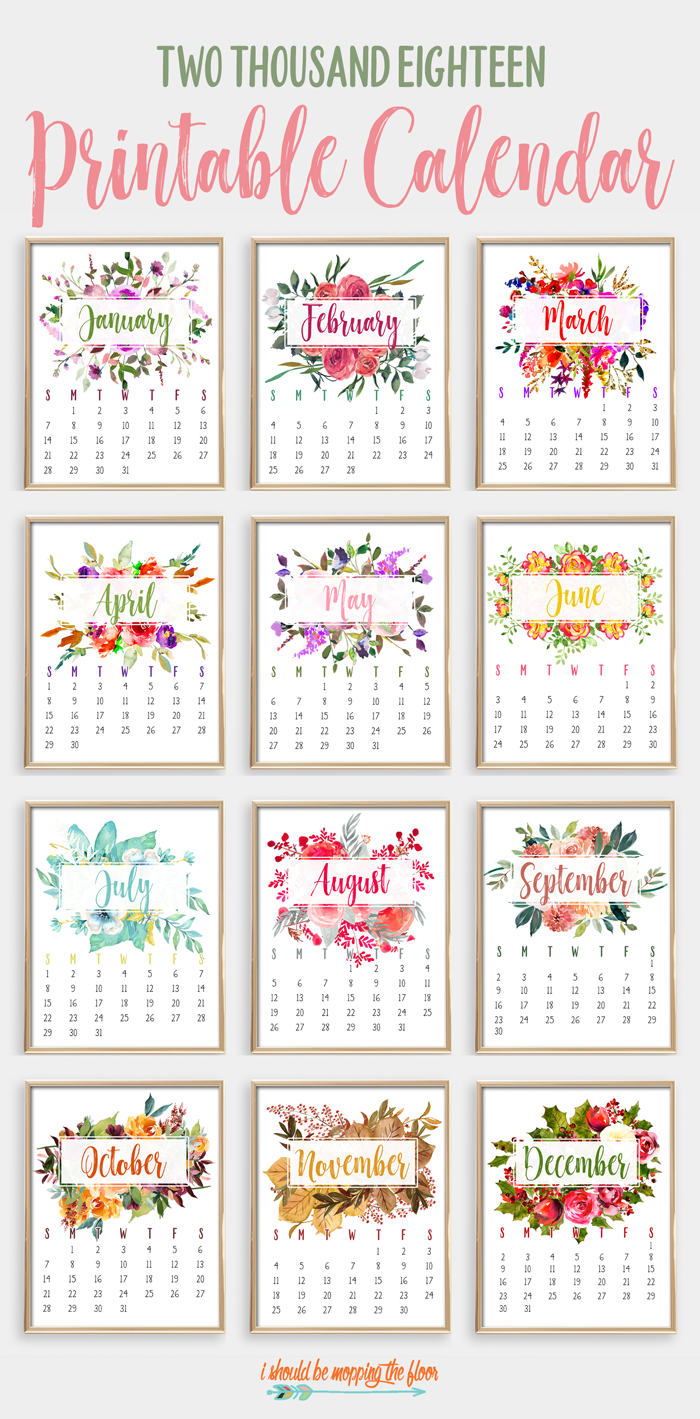 700x1419 2018 Printable Calendar Printables Printable - Calendar Watercolor