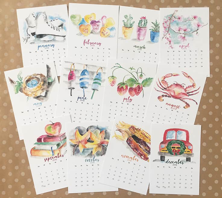 736x656 2018 Watercolor Calendars 20% Off For A Perfect Gift - Calendar Watercolor