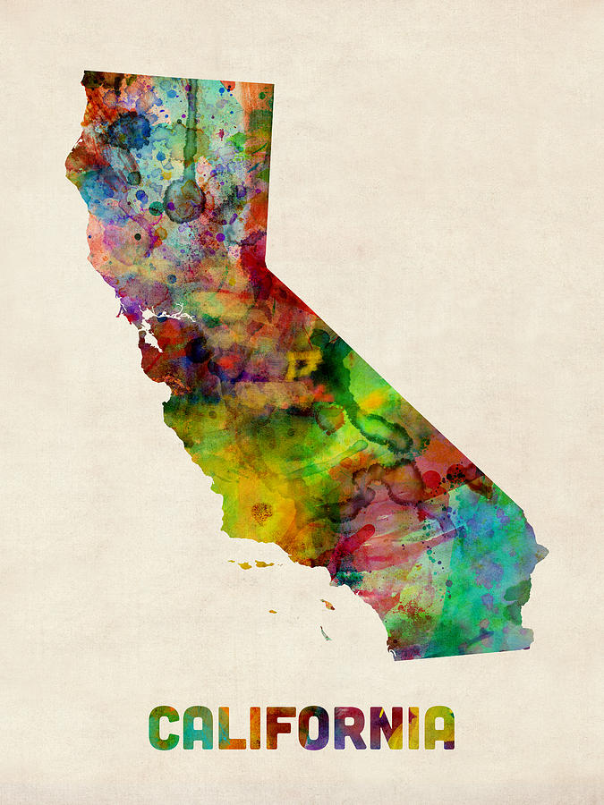 675x900 California Watercolor Map Digital Art By Michael Tompsett - California Watercolor
